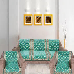 Nendle Sea Green Velvet Ethnic Motif Printed 5 Seater Sofa Covers-image-90