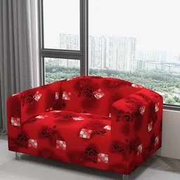 DREAM CARE Maroon & White Printed Two Seater Flexible Sofa Cover With Arms-image-43