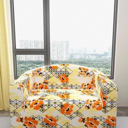 DREAM CARE Orange-Colored & Yellow Printed Waterproof 2-Seater Sofa Cover-image-24