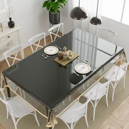 Clasiko Transparent & Gold Toned Anti Slip 8 Seater Table Cover-18