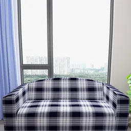 DREAM CARE White & Navy Blue Checked 3-Seater Flexible Sofa Cover With Arms-picture-28