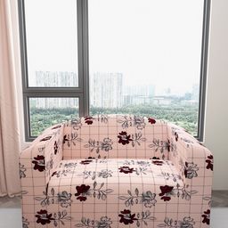 DREAM CARE Pink & Grey Floral Printed Waterproof 2-Seater Sofa Cover With Anti Slip Foam Sticks-image-86