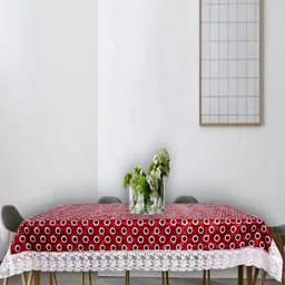 Dakshya Industries Red & White Geometric Waterproof 6-Seater Table Cover-32