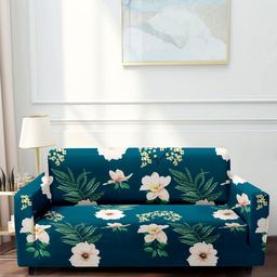 Aura Teal Blue & Green Floral Printed 3-Seater Non-Slip Sofa Cover-image-87