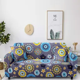 Cortina Grey & Blue Printed 2-Seater Stretchable Non-Slip Sofa Slipcover-image-58