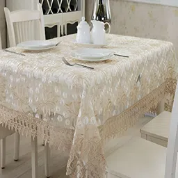 MONKDECOR White Floral Embroidered 2-Seater Rectangle Table Cover-image-14