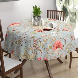 Trance Home Linen Green Floral Waterproof Cotton Round 4-Seater Table Cover-image-35