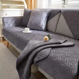 HomeCloud Grey Velvet 1 Piece Sofa Cover-image-53