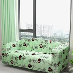 DREAM CARE Green & Grey Floral Printed Waterproof & Flexible 3-Seater Sofa Cover-image-97