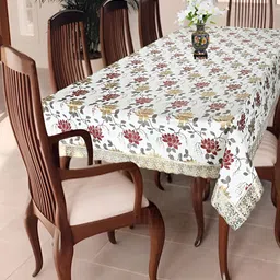 Homerz White Floral Waterproof Plastic 8-Seater Table Cover-picture-52
