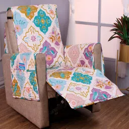 HOKIPO White & Pink Printed Sofa Cover With Arms-image-98