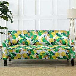 Cortina White & Green Printed 2-Seater Super-Stretchable Non-Slip Sofa Slipcover-15