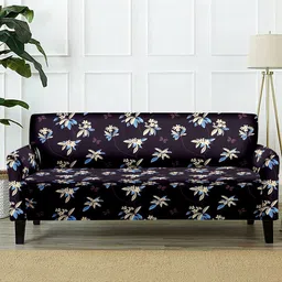 Cortina Purple Printed 3-Seater Stretchable Non-Slip Sofa Slipcover-image-65
