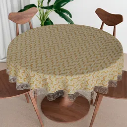 Kuber Industries Brown Waterproof Round 6-Seater Table Cover-16