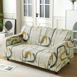HOKIPO Beige & Black Printed 2-Seater Sofa Cover With Arms-image-71