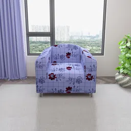 DREAM CARE Blue Printed Stretchable 1-Seater Sofa Cover With Anti Slip Foam Sticks-image-7