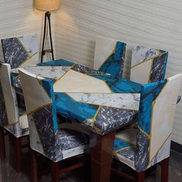 Eleganta Blue Geometric Printed Anti-Slip 4-Seater Table Cover-image-74