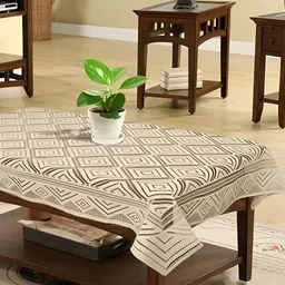MONKDECOR Cream Floral 2 Seater Cotton Rectangle Table Cover-image-74
