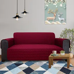 DREAM CARE 2 Pieces Brown & Maroon 3 Layer Reversible Sofa Cove 3-Seater Sofa Cover-12