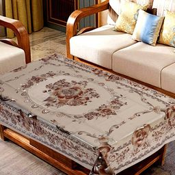 Kuber Industries Brown & Golden Floral Pattern 2-Seater Rectangular Table Cover-21