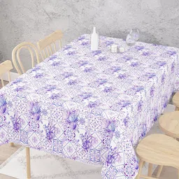 EverHome White & Purple Floral Printed Cotton 6-Seater Table Cover-23