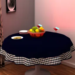 Home Heart Navy Blue Cotton Round 6-Seater Table Cover with Patchwork details-43
