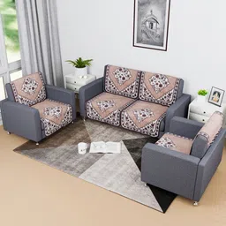 Kuber Industries Brown & White 8 Pieces Floral Printed Cotton Sofa Cover-image-33