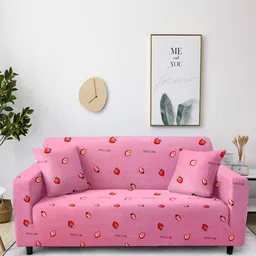 Cortina Pink Printed 3-Seater Stretchable Non-Slip Sofa Slipcover-image-76