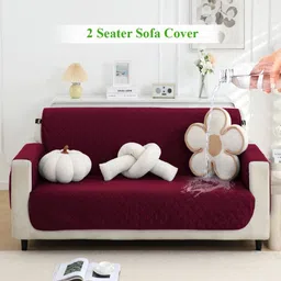 HOKIPO Burgundy 2 seater Solid Polyester Waterproof Sofa Cover-image-65