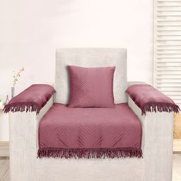 Saral Home Peach-Coloured Striped Velvet 4 Piece Sofa Cover With Arms-image-48