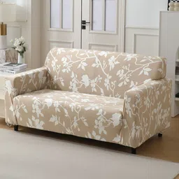 HOKIPO Brown & White Printed 2 Seater Stretchable Sofa Cover With Arms-image-18