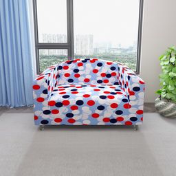 DREAM CARE Blue & White Printed Stretchable 2-Seater Sofa Slipcover-image-104