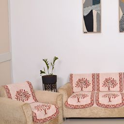 BELLA TRUE Orange & Red 6 Pieces Printed 5 Seater Sofa Covers-1