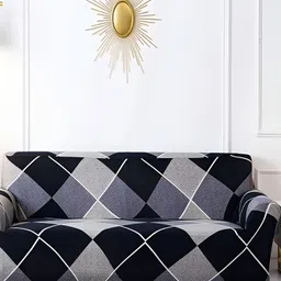 Dakshya Industries Grey & Black Abstract Printed Elasticated Sofa Cover-26