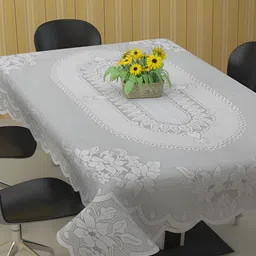 MONKDECOR Cream Floral 6 Seater Cotton Rectangle Table Cover-image-53