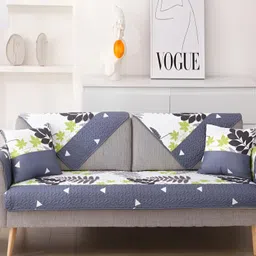 HomeCloud Green & White 6 Pieces Printed Sofa Covers With Arms-10