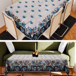 Kuber Industries Grey & Blue 2 Pieces 6-Seater Table Cover-76
