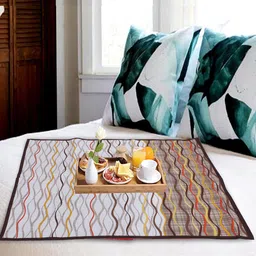 Kuber Industries Beige & Red Bed Server Rose Floral & Lines Dual Side Printed Food Mat-36
