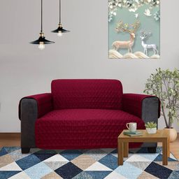 DREAM CARE Maroon & Brown 2 Pieces 3Layer Reversible 2 Seater Sofa Cover With Side Pockets-image-20