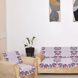 BELLA TRUE Mauve & Purple 3 Pieces Printed 5-Seater Sofa Covers-image-59