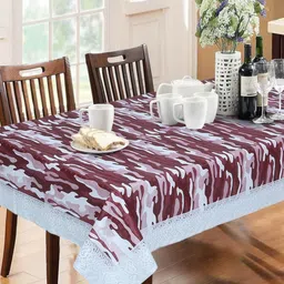 Dakshya Industries Rust & White Geometric Printed Waterproof 6-Seater Table Cover-23