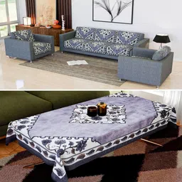 Kuber Industries Grey & White 11 Pieces Floral Printed Cotton Sofa Cover & 1 Table Cover-9