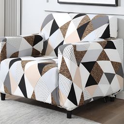 B BESTILO White & Grey Printed Sofa Cover With Arms-image-70