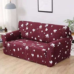 HOUSE OF QUIRK Universal Maroon & White Printed Stretchable 2-Seater Sofa Slip Cover-image-86