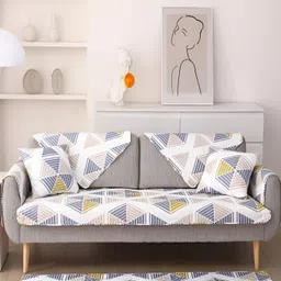 HomeCloud Grey & White 5 Pieces Chenille Sofa Covers-15