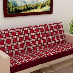 DREAM CARE Red & White Printed Cotton 3-Seater Sofa Cover-image-85