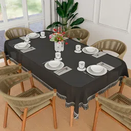 Kuber Industries Black Waterproof Plastic 6-Seater Table Cover-87
