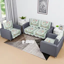Kuber Industries Green & White 8 Pieces Printed Cotton Sofa Cover-image-72