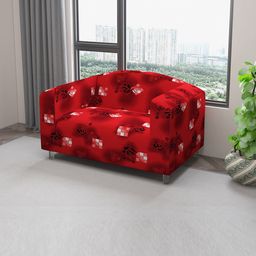 DREAM CARE Red & Black Printed Stretchable 2-Seater Sofa Cover With Anti Slip Foam Sticks-image-71