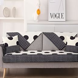 HomeCloud Beige & Black 4 Pieces Chenille Printed Sofa Covers-44